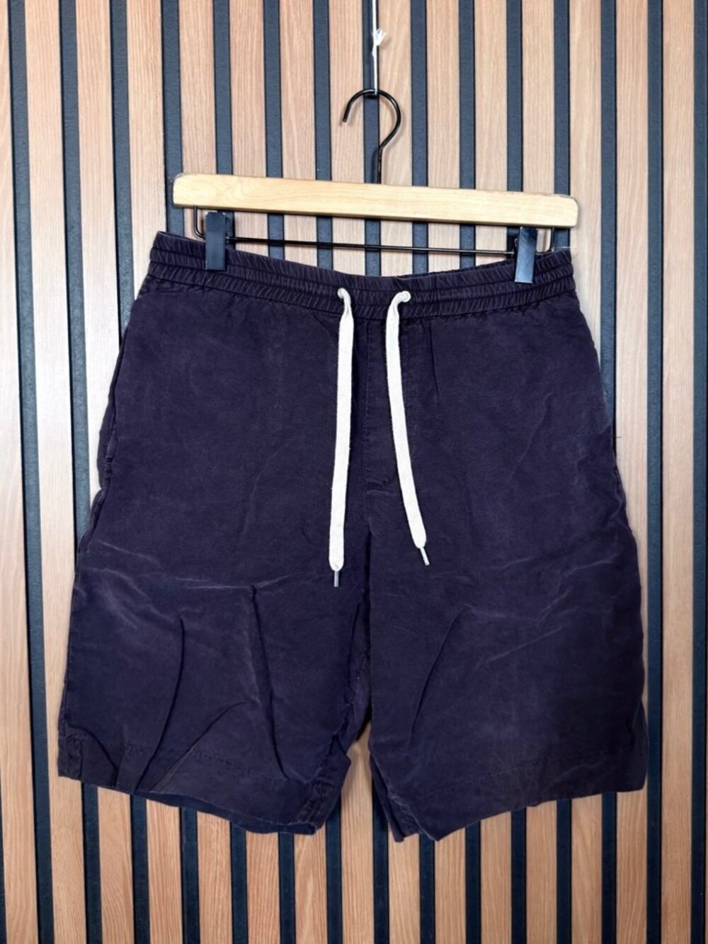 AllSaints Shorts 28 Mens Purple Navy Blue Linen Blend Trista Pull On Drawstring